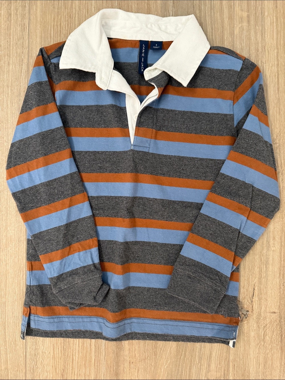 Janie and Jack Striped Rugby Polo in Gray, Blue & Rust